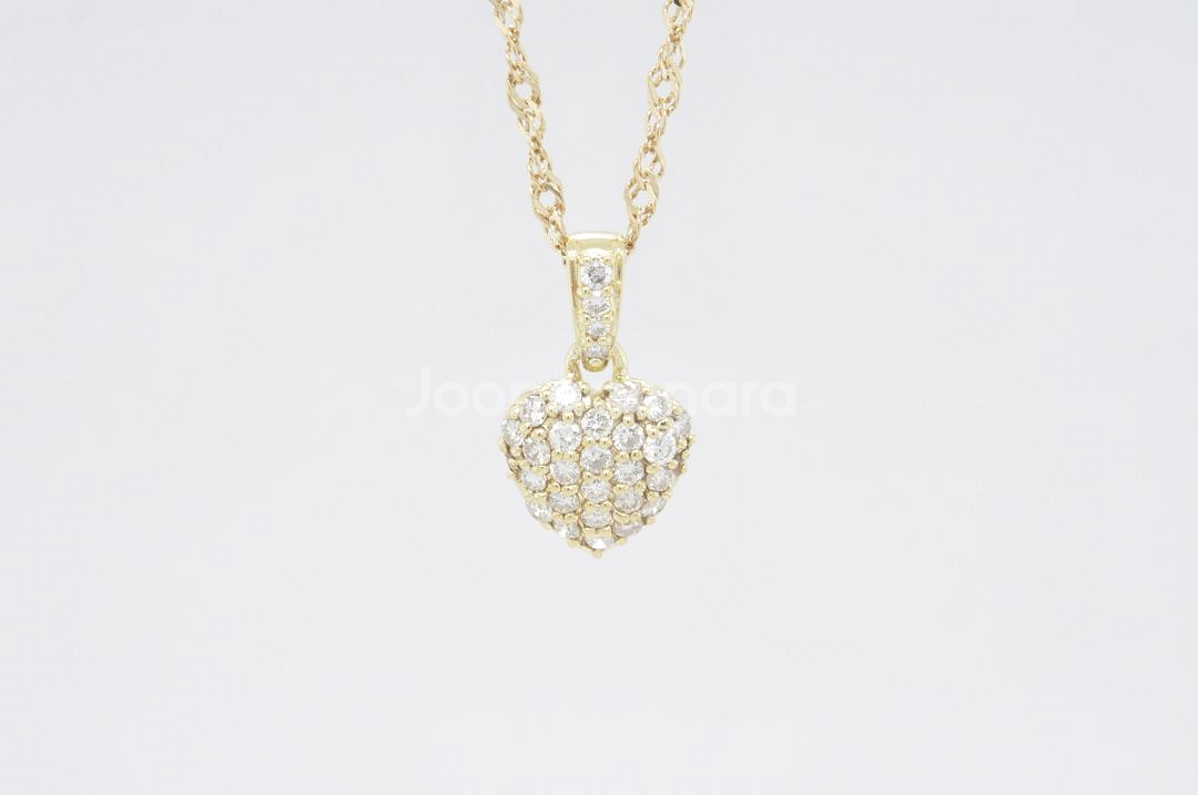 천연 다이아몬드 하트 풀파베 펜던트 목걸이--1