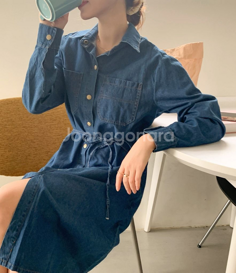 새상품) 데님 셔츠 롱원피스/ 스트랩 데님원피스~ 66--5