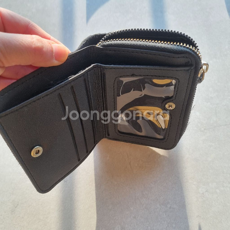 블랙 가죽 지퍼 반지갑--1