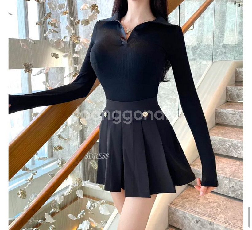 (새제품) 새틴 카라 블라우스 티셔츠 아이보리 / 블랙--3