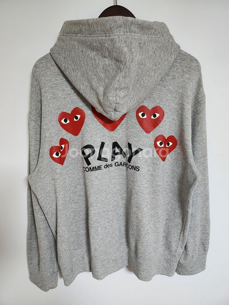 XL 꼼데가르송 그레이 백로고 남성 후드집업--3