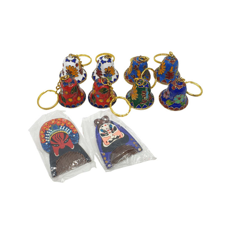 [1999년] 중국 황동 종 열쇠고리 8개+목제빗 2개--2
