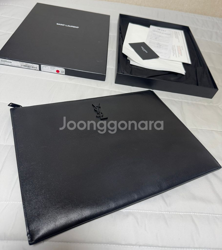 [풀박스/정품] 생로랑 흑장 로고 클러치 라지 사이즈--2