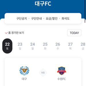 대구fc vs 수원fc 스탠딩석 2연석