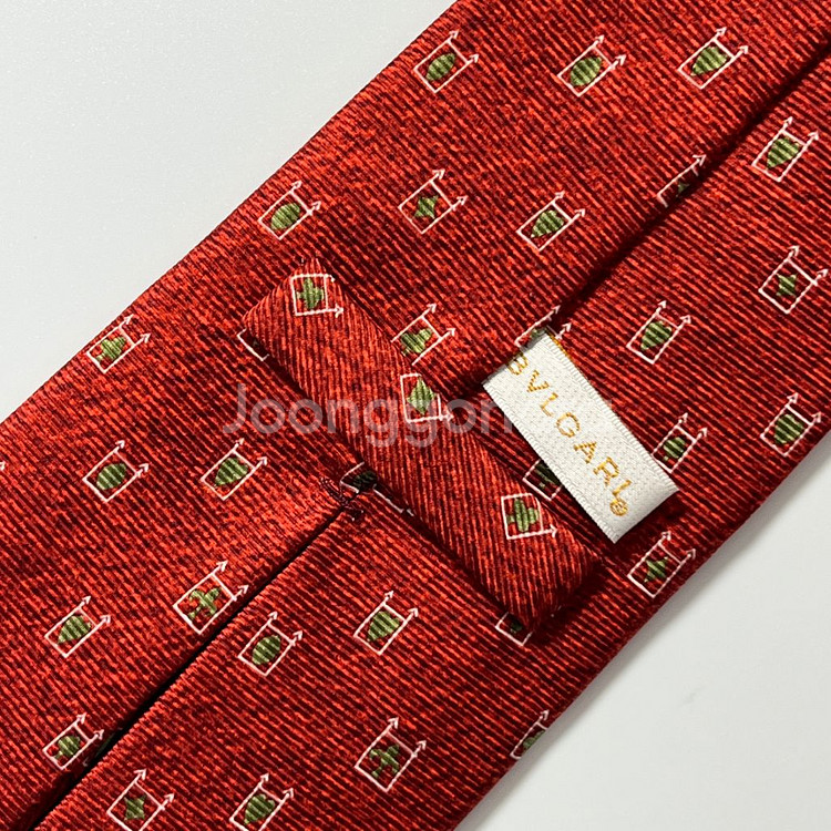 명품 불가리 넥타이 9.5cm 어두운 레드 컬러--4