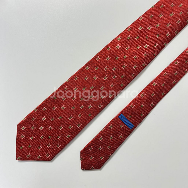 명품 불가리 넥타이 9.5cm 어두운 레드 컬러--2