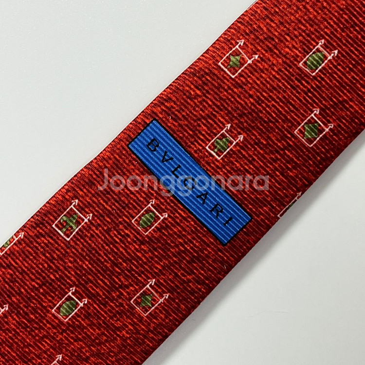 명품 불가리 넥타이 9.5cm 어두운 레드 컬러--6
