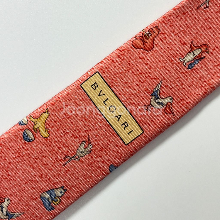 명품 불가리 넥타이 9.5cm 코랄 컬러--6