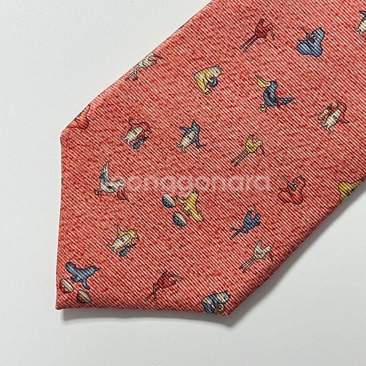 명품 불가리 넥타이 9.5cm 코랄 컬러--7