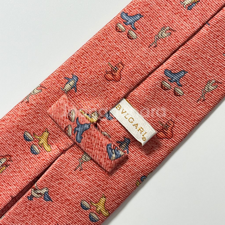 명품 불가리 넥타이 9.5cm 코랄 컬러--4