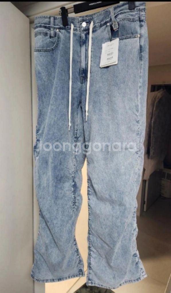 우영미 블루 셔링 와이드 팬츠--1