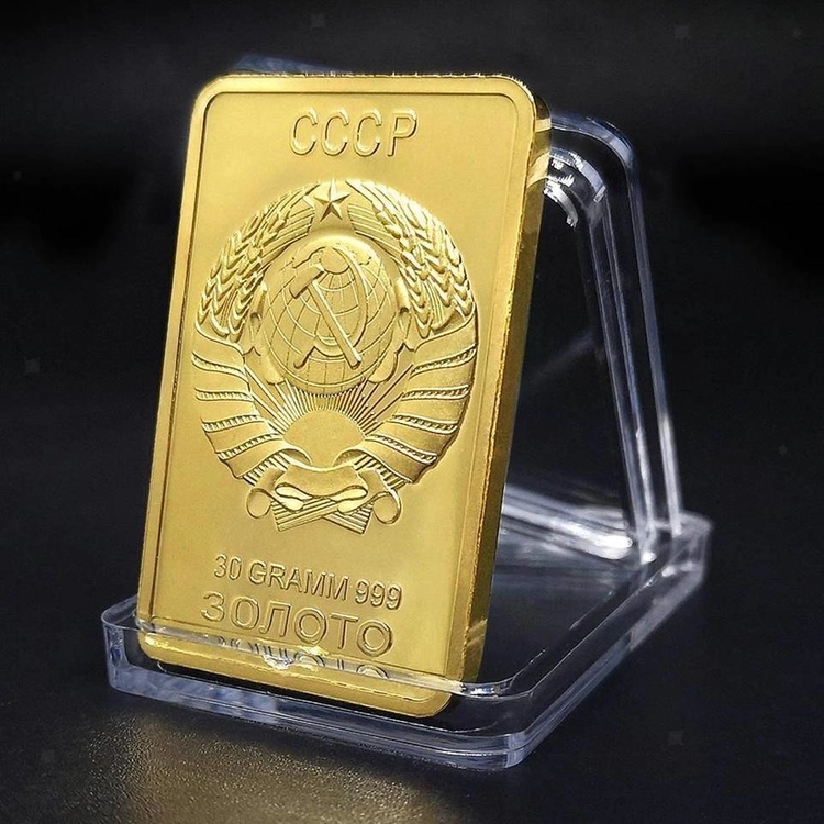 새 24K 도금 러시아 CCCP 골드바 황금 기념주화 금괴 모형 소련 USSR 기념품 수집용 컬렉션 전시 장식 취미 이미지
