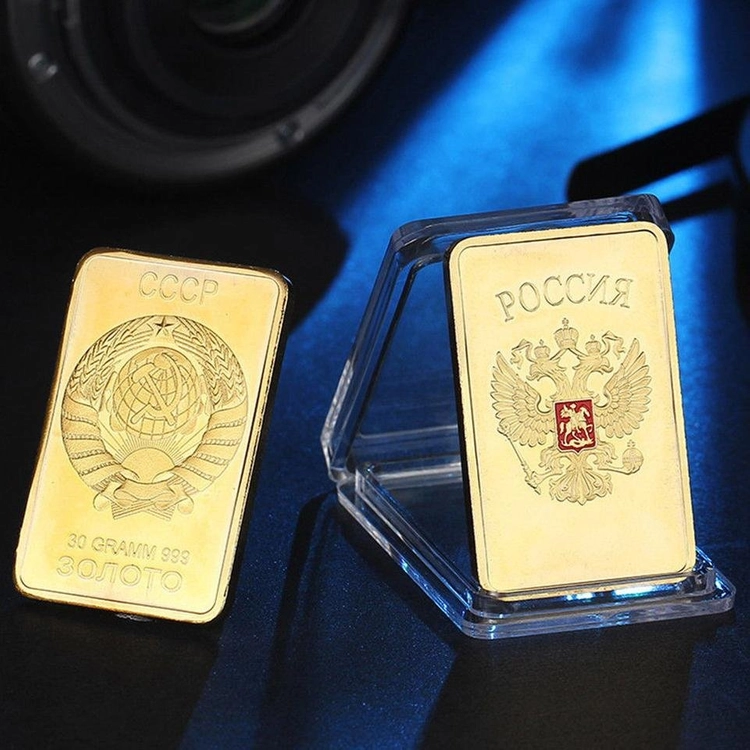 새 24K 도금 러시아 CCCP 골드바 황금 기념주화 금괴 모형 소련 USSR 기념품 수집용 컬렉션 전시 장식 취미 이미지