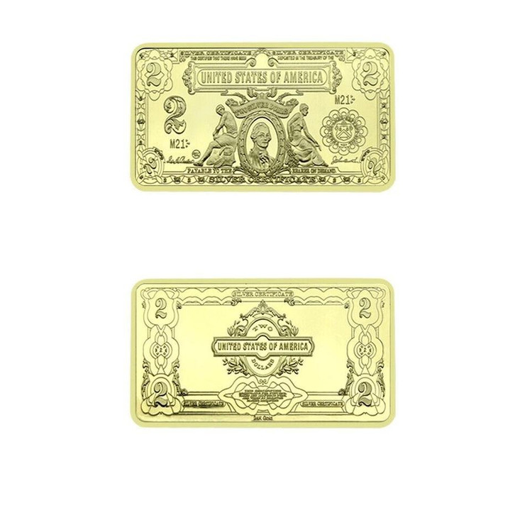 새 미국 2달러 골드바 기념 금 도금 금속 동전 선물--1