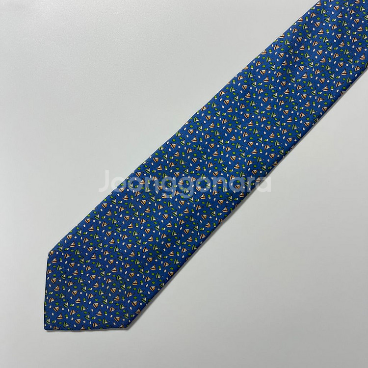 명품 페라가모 넥타이 9.3cm 블루 컬러 케이스포함--2