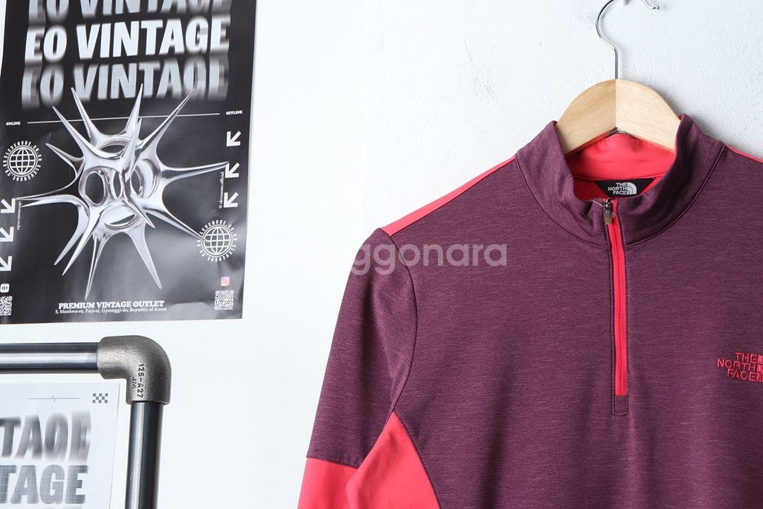 W(L-XL) 노스페이스 카라 긴팔티셔츠 퍼플 반집업--2
