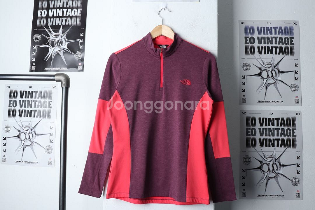 W(L-XL) 노스페이스 카라 긴팔티셔츠 퍼플 반집업--1