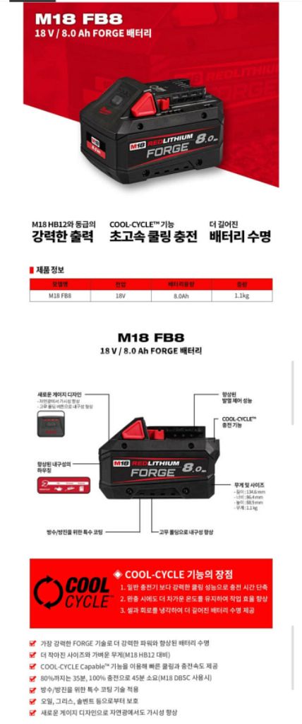 밀워키 포지배터리 M18 FB8 18V 8Ah(18볼트--3