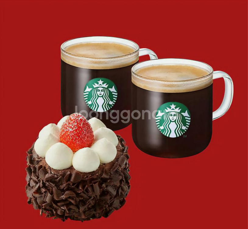 스타벅스 카페 아메리카노 T 2잔 + 딸기 케이크--0