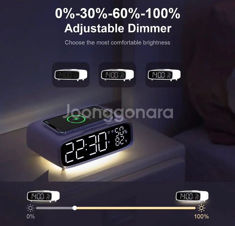 블루투스 스피커 무선 충전기 알람 시계 LED 조명--4