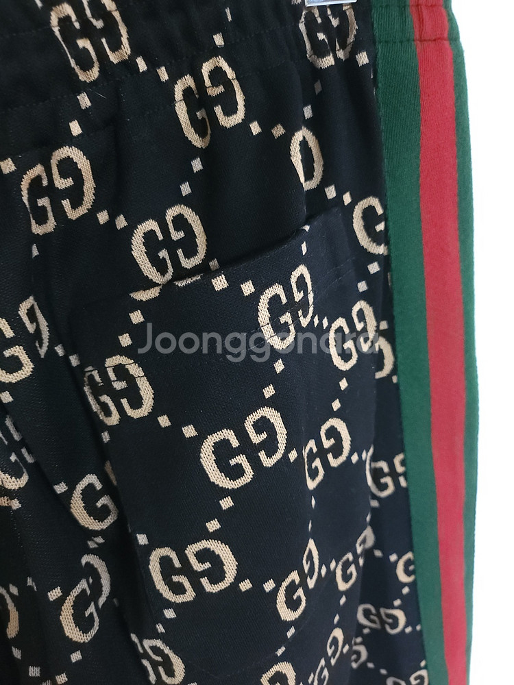 [L] 구찌 블랙 GG 모노그램 코튼 팬츠 바지--5