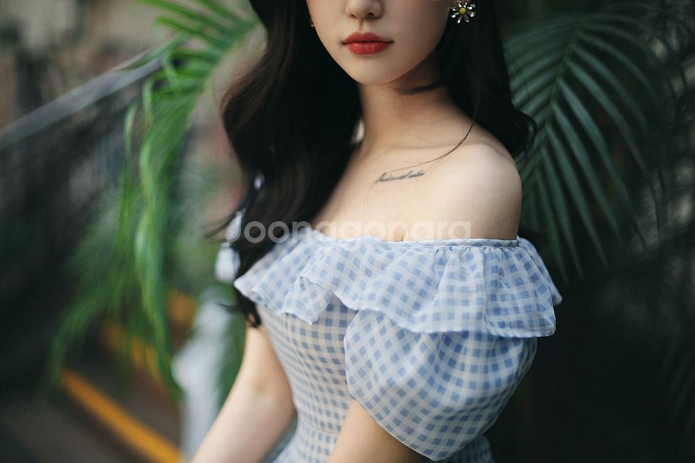 밀크코코아 스퀘어 원피스 체크원피스 오프숄더원피스--3