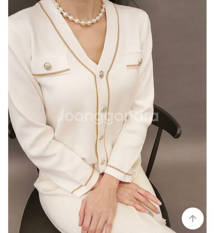 배색 니트 가디건--1