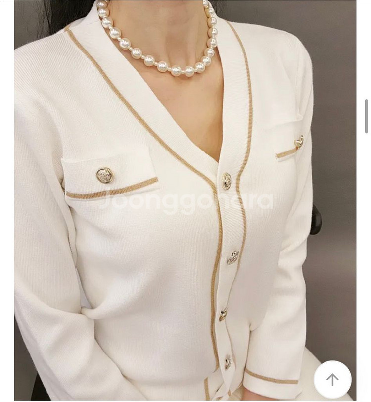 배색 니트 가디건--2