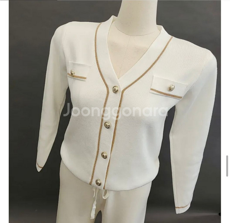 배색 니트 가디건--4