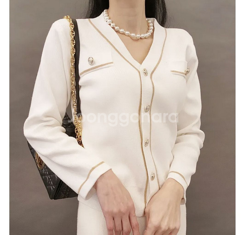 배색 니트 가디건--3