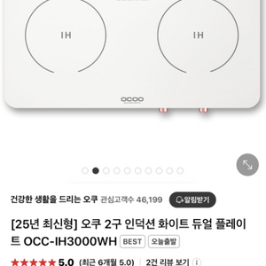 2구 인덕션 오쿠 듀얼 플레이트 OCC-IH3000WH