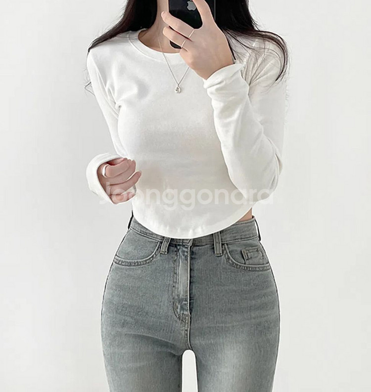 도톰 크롭 긴팔티--1
