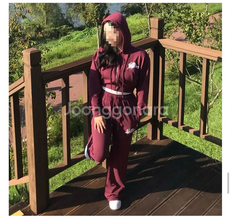 크롭 기모 후드 트레이닝세트--2