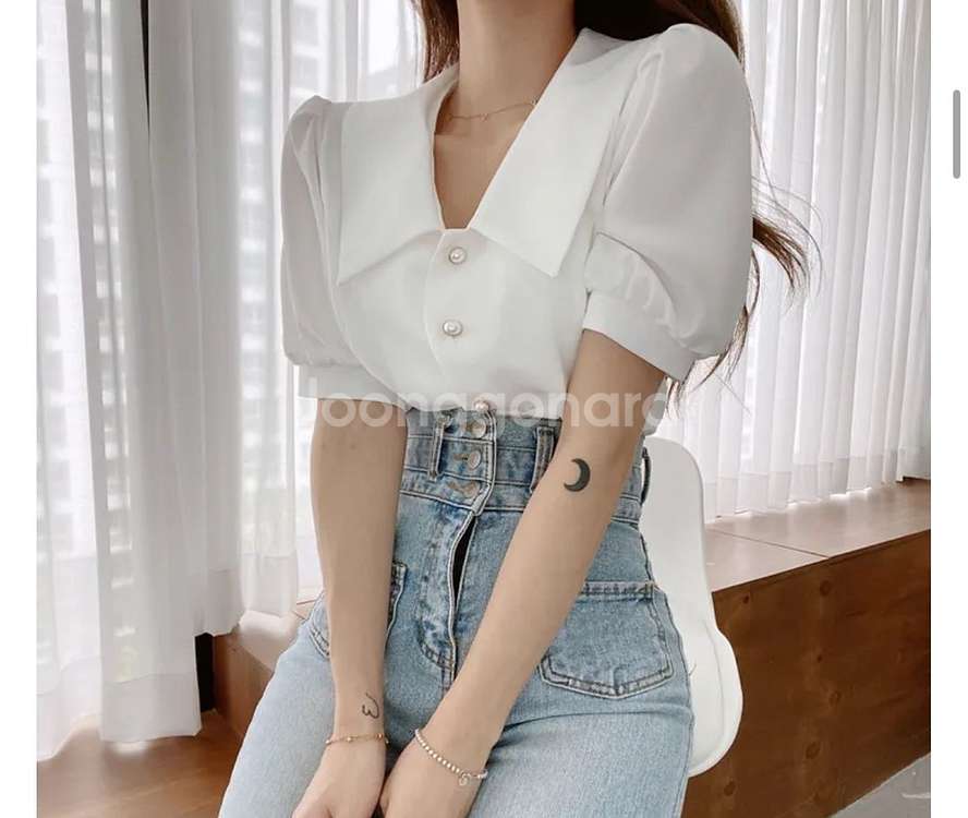 빅카라 진주 퍼프 블라우스--1
