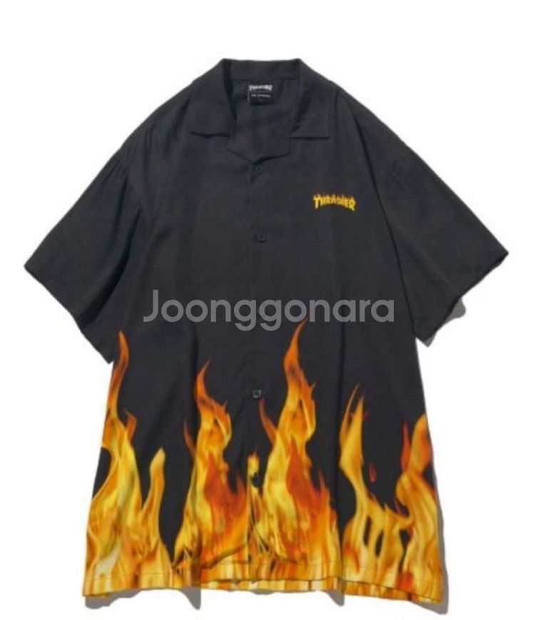 트래셔 올오버 플레임 하프 셔츠 블랙(L)--1