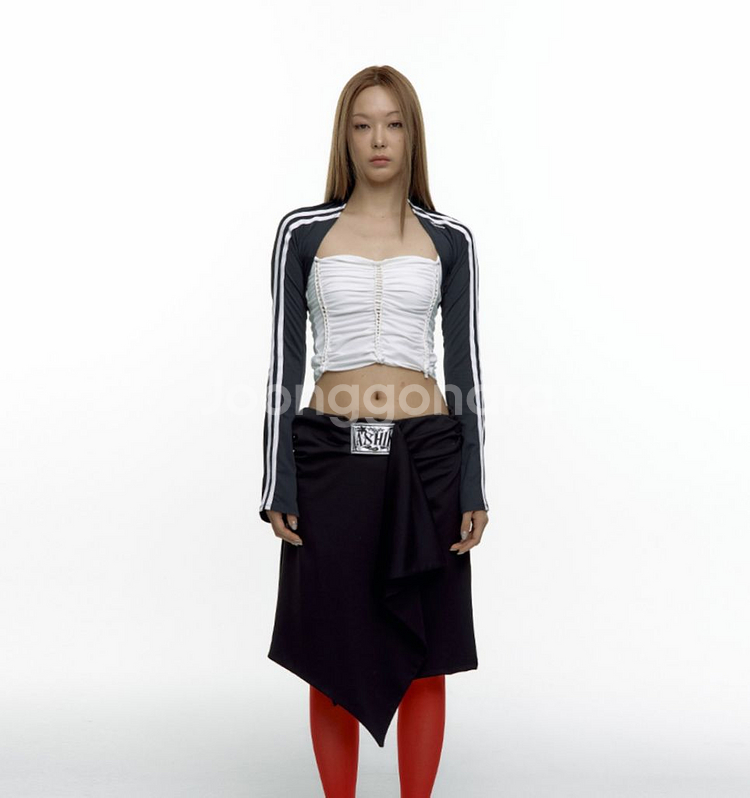 카시코 Embroied Patch Draped 랩스커트--2