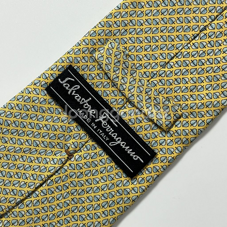 명품 페라가모 넥타이 9.5cm 옐로우 컬러--4