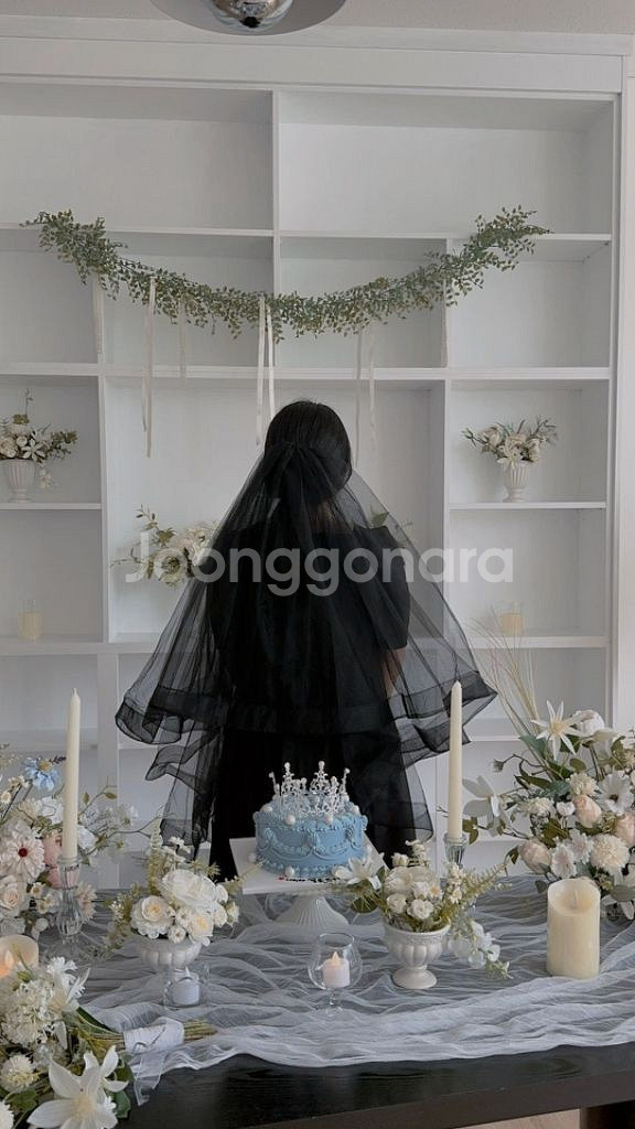 결혼 웨딩 촬영 2부 드레스 검정 베일--0