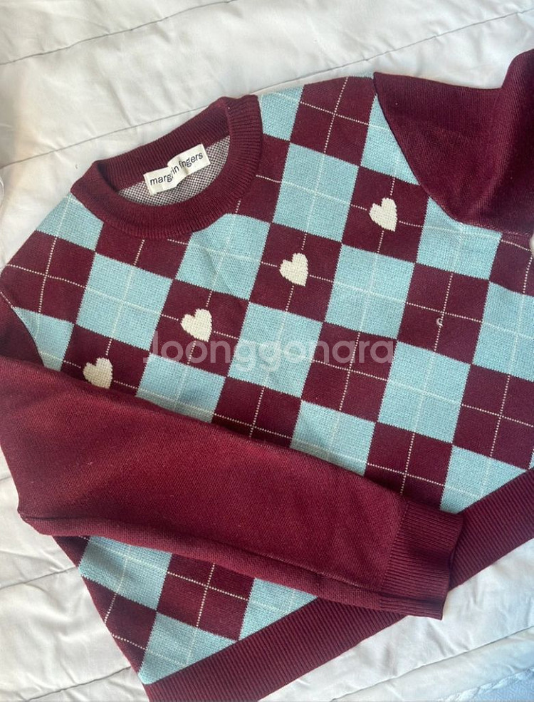 마가린핑거스 하트 아가일 니트 여성니트 55사이즈 ~--2