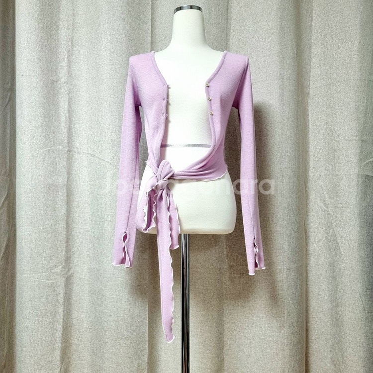 [새상품] 그란데라인 리본타이업 가디건 라벤더(미디움)--0