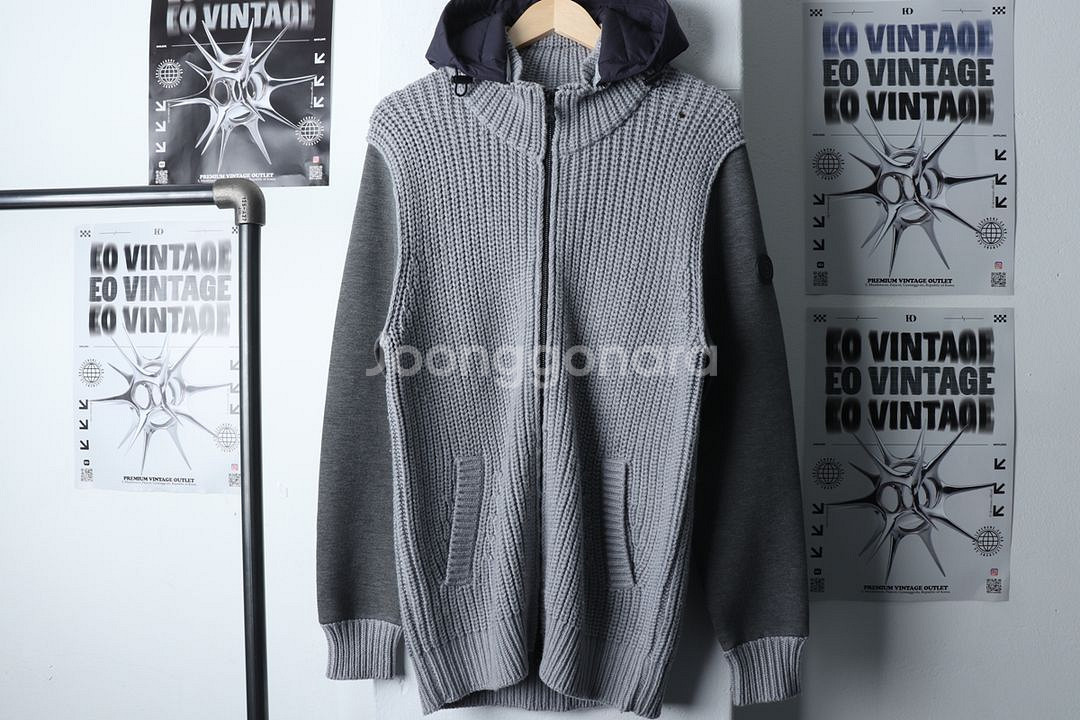 W(L-XL) 보그너 니트집업 데미지 그레이 울--1