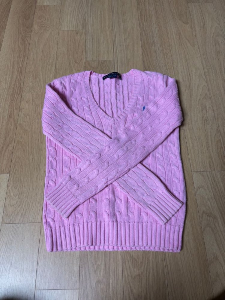 폴로 우먼 브이넥 니트 핑크 S 이미지