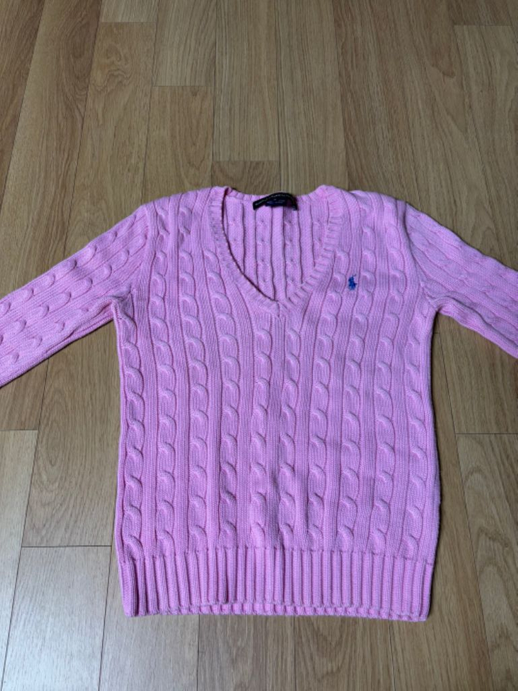 폴로 우먼 브이넥 니트 핑크 S 이미지