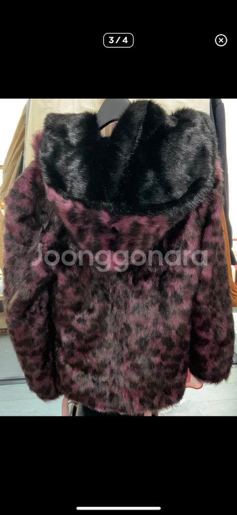 무배) 갸루 펑크 레오파드 핑크호피 리얼퍼 후드 아우터--2