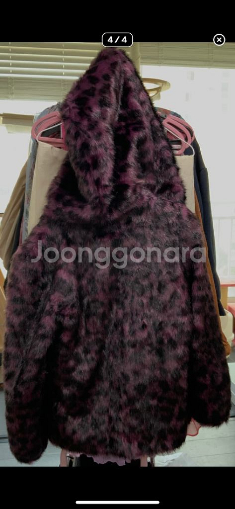 무배) 갸루 펑크 레오파드 핑크호피 리얼퍼 후드 아우터--3