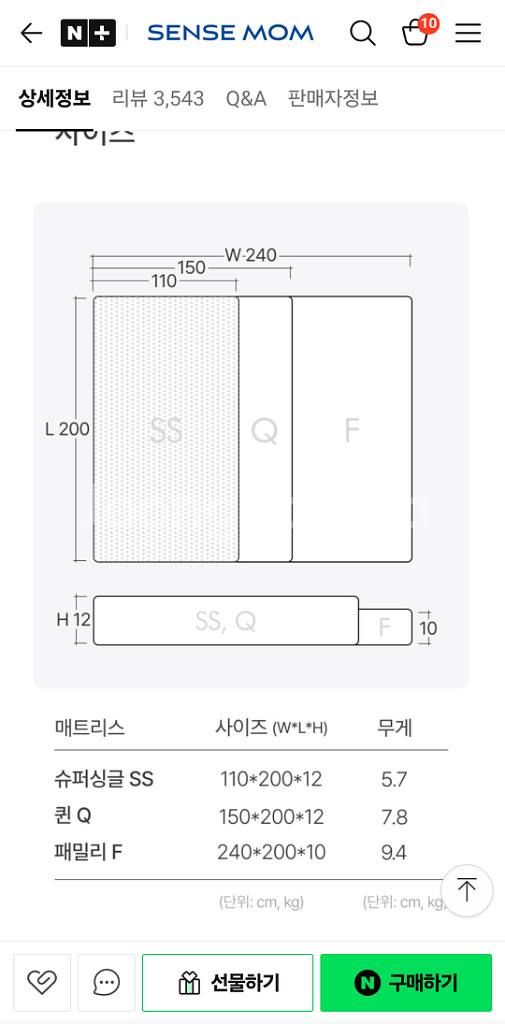 센스맘 투사이드 토퍼 매트리스 퀸(커버2개 방수커버1개--1