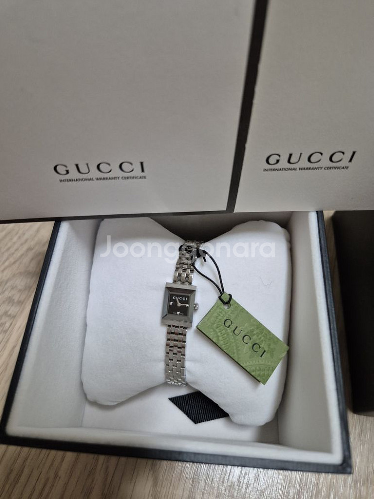 GUCCI G-프레임 다이아몬드 블랙 메탈 여성시계--2