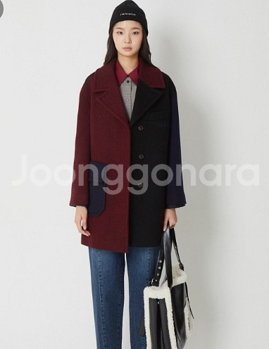 럭키슈에뜨 컬러 블록 코트 36 사이즈--0