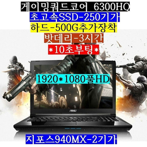 게임밍i5 6300HQ/SSD256/500G/940MX
