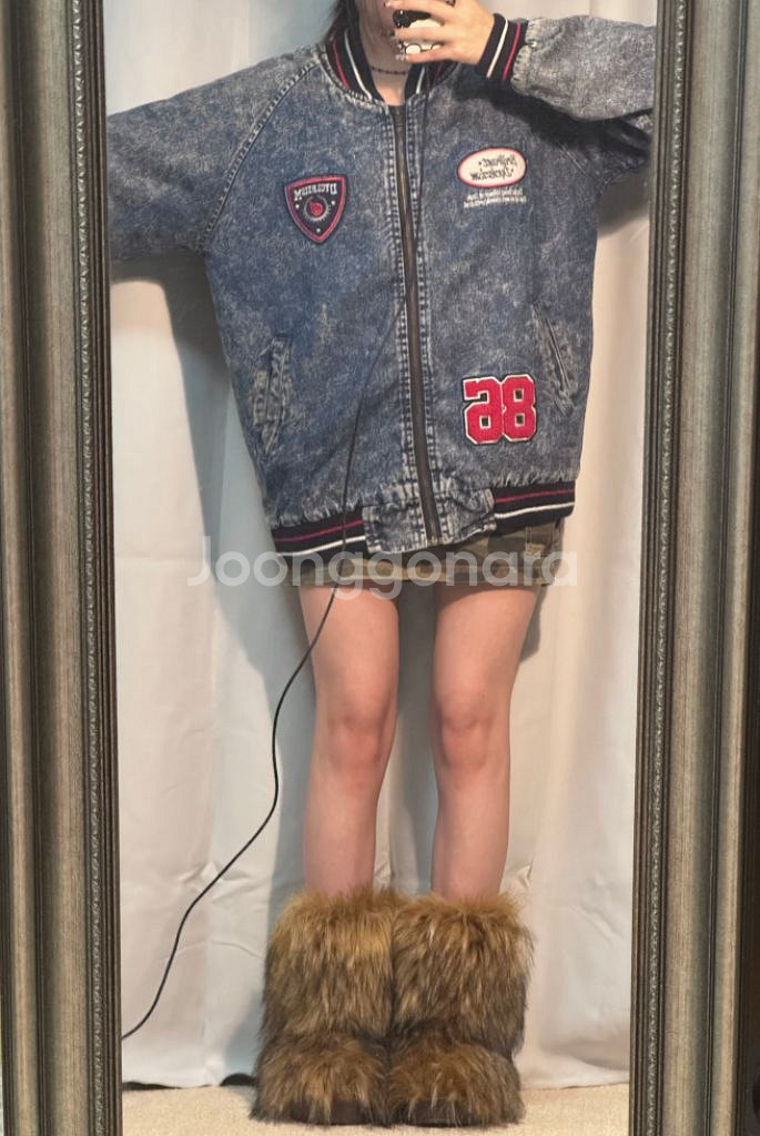 와펜 패치 빈티지 데님 청 점퍼 자켓 바시티 남녀공용--9